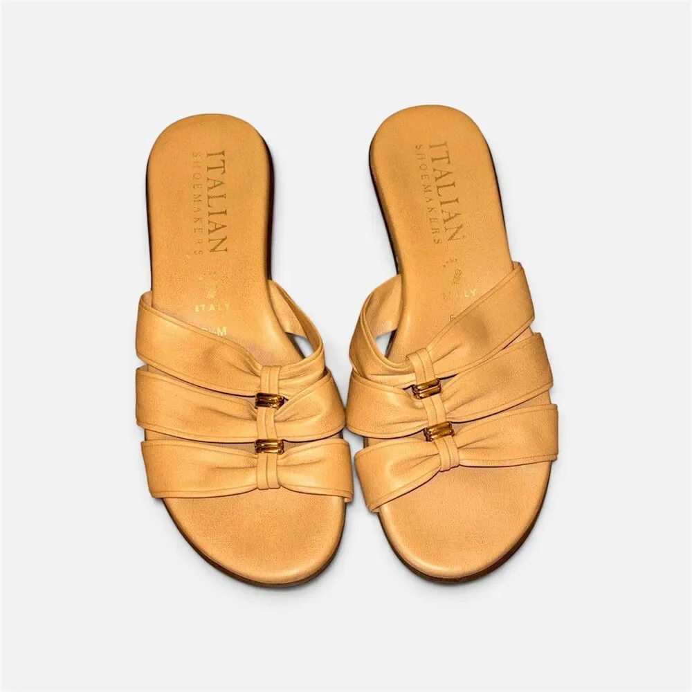 Italian Shoemakers Women's Beige Slip-On Low Wedge Sandals